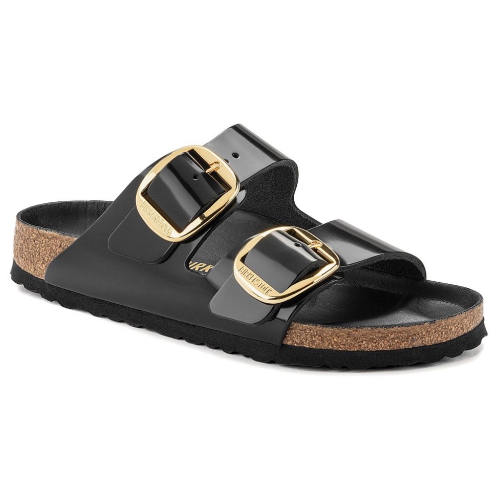 Birkenstock Arizona Big Buckle Sandals Natural Leather Patent High Shine Black - Picture 6 of 13